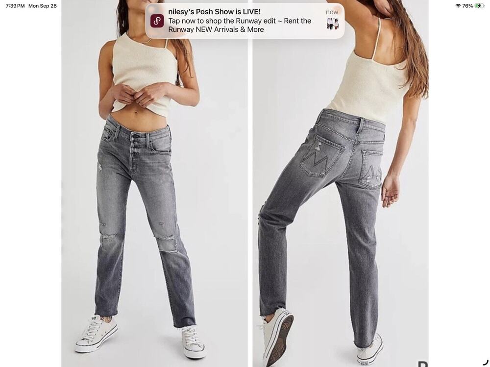 Mother The Scrapper Cuff Ankle Fray Unstitched In The Dark Gray Distressed Jeans